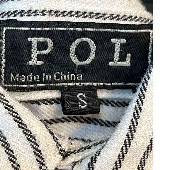 POL Women’s Size S White/Black Striped Long Sleeve Collared Button Front Shirt - Picture 3 of 8